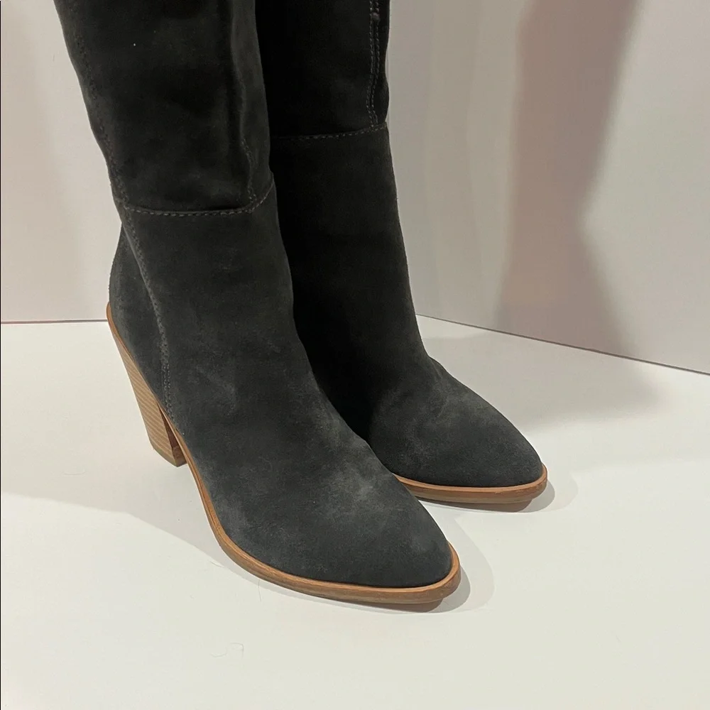 Dark Gray Suede Knee-High Boots - Picture 8 of 14